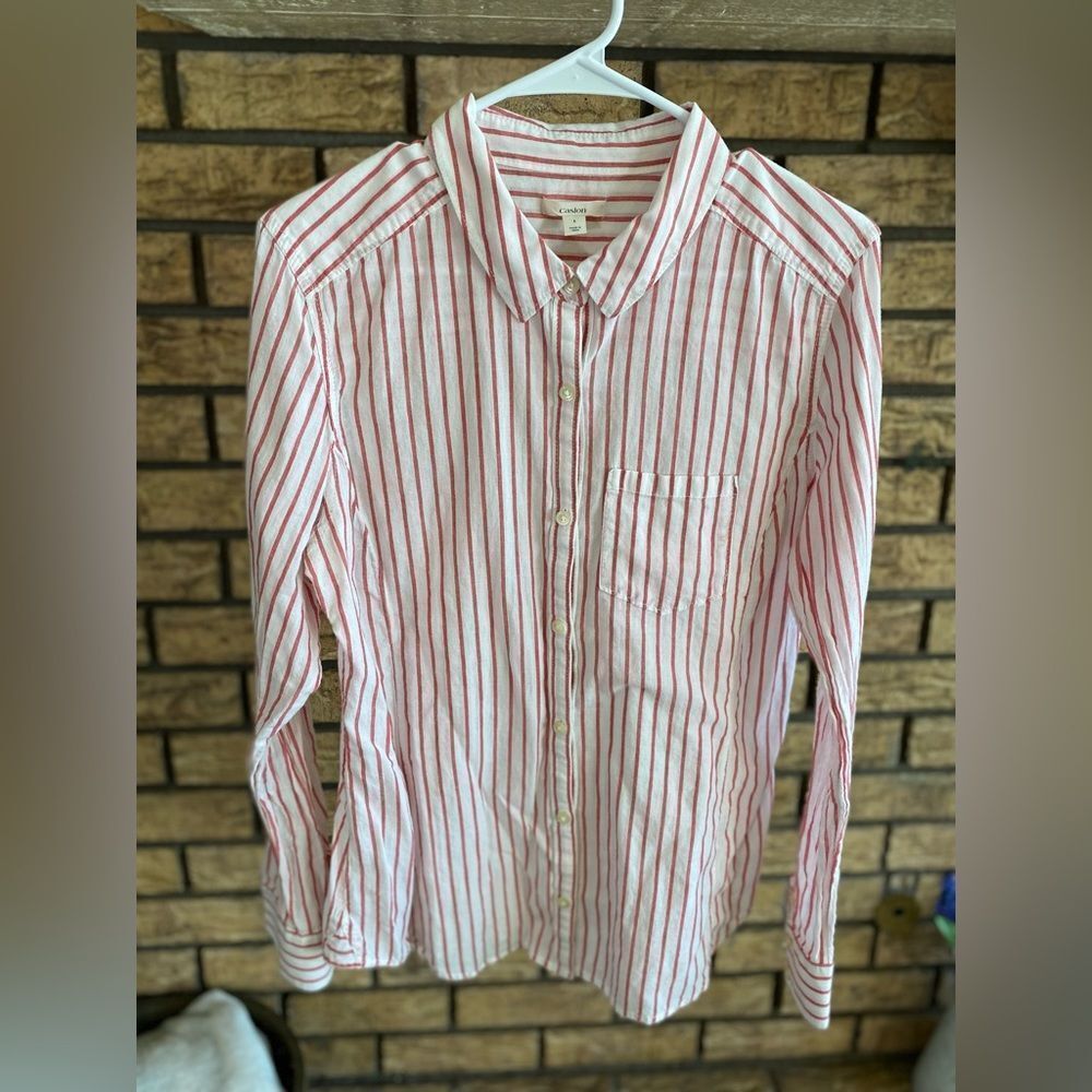 Red and white striped Caslon button down